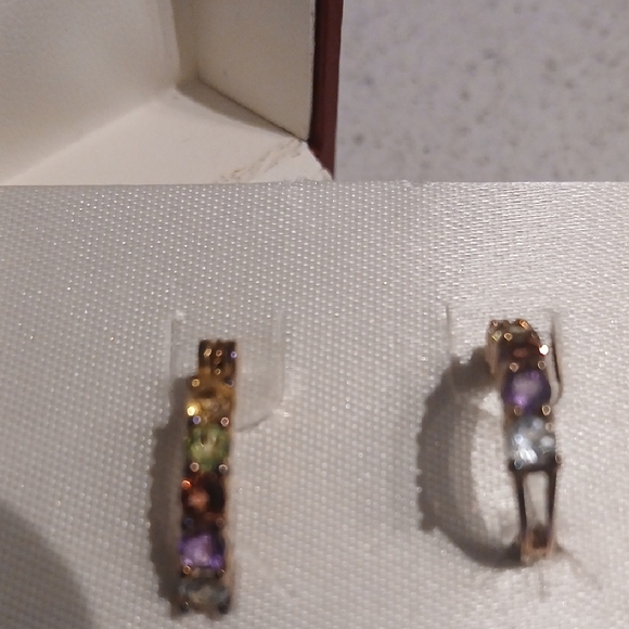 Kohl's Gold Multicolor Stone Hoop Earrings - Picture 6 of 6